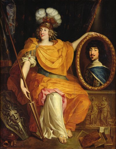 Ana María Luisa de Orleans sosteniendo el retrato de su padre, Gastón de Francia, 1672 de Pierre Bourguignon